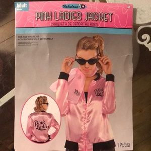 Women’s Adult Pink Ladies Jacket Halloween Costume, One Size + Glasses